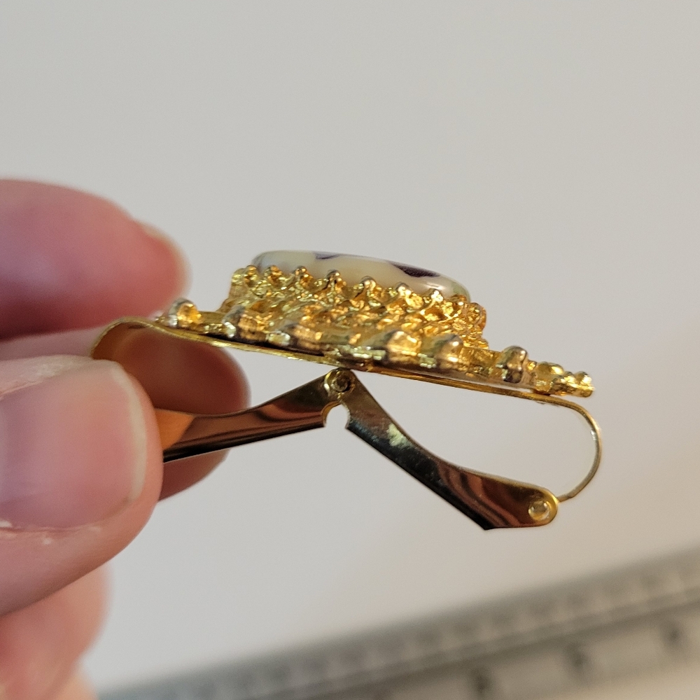 Hand Painted Scarf Clip Vintage Flower Goldtone - Picture 2 of 5